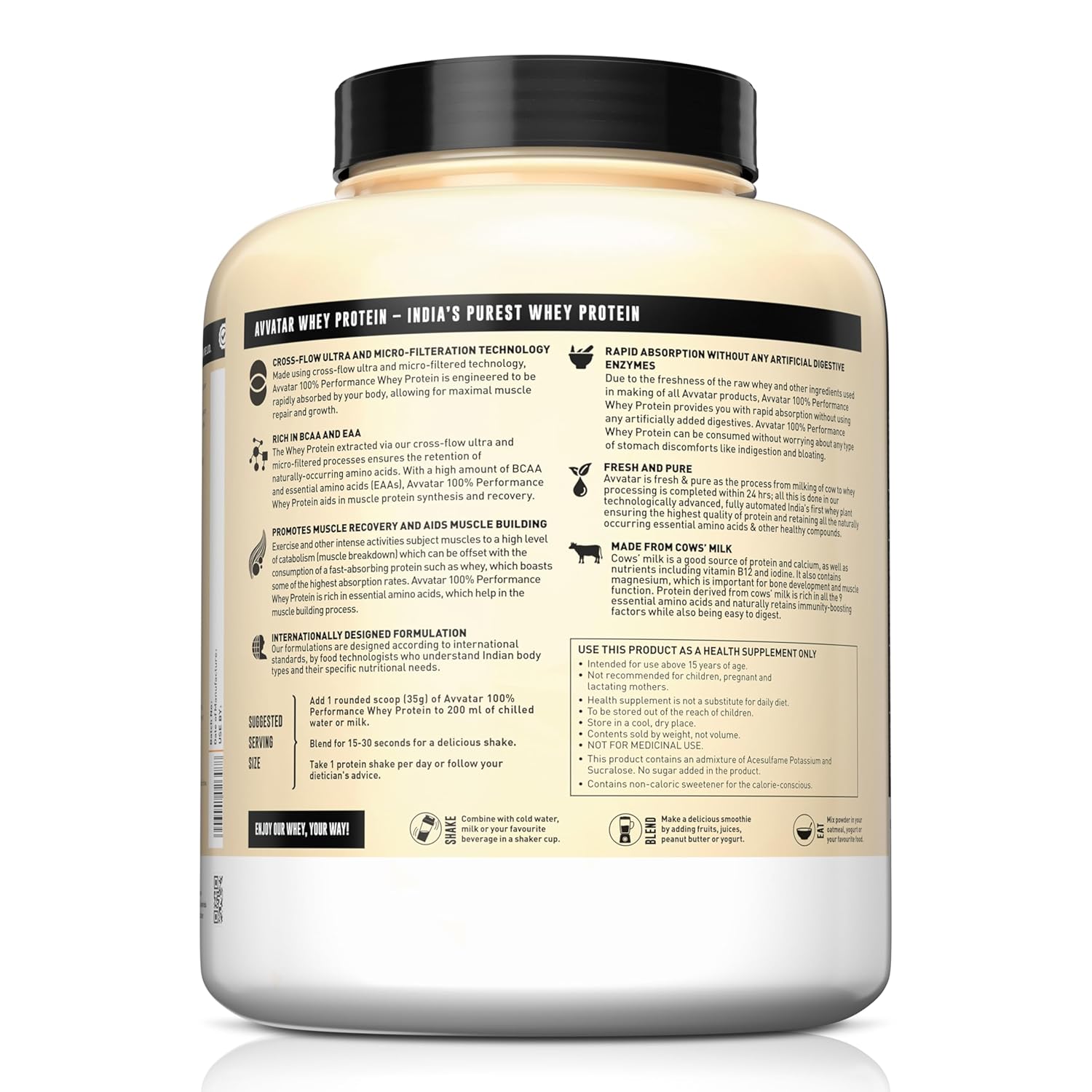 Avvatar 100% Performance Whey Protein - 2kg (4.4 lb) | Cold Coffee | Svesto Verified