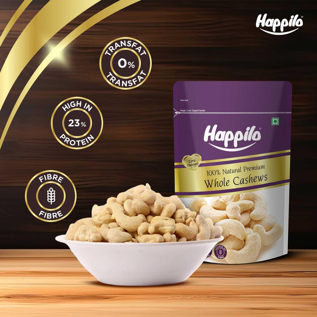 Happilo Premium Natural Whole Cashews 200g Value Pack | Dry Fruits, Kaju, Healthy Snacks | Unsalted Cashew Nuts | Crunchy, Nutritious & Delicious Nuts | Rich in Protein, Magnesium &amp; Phosphorus | Svesto Verified