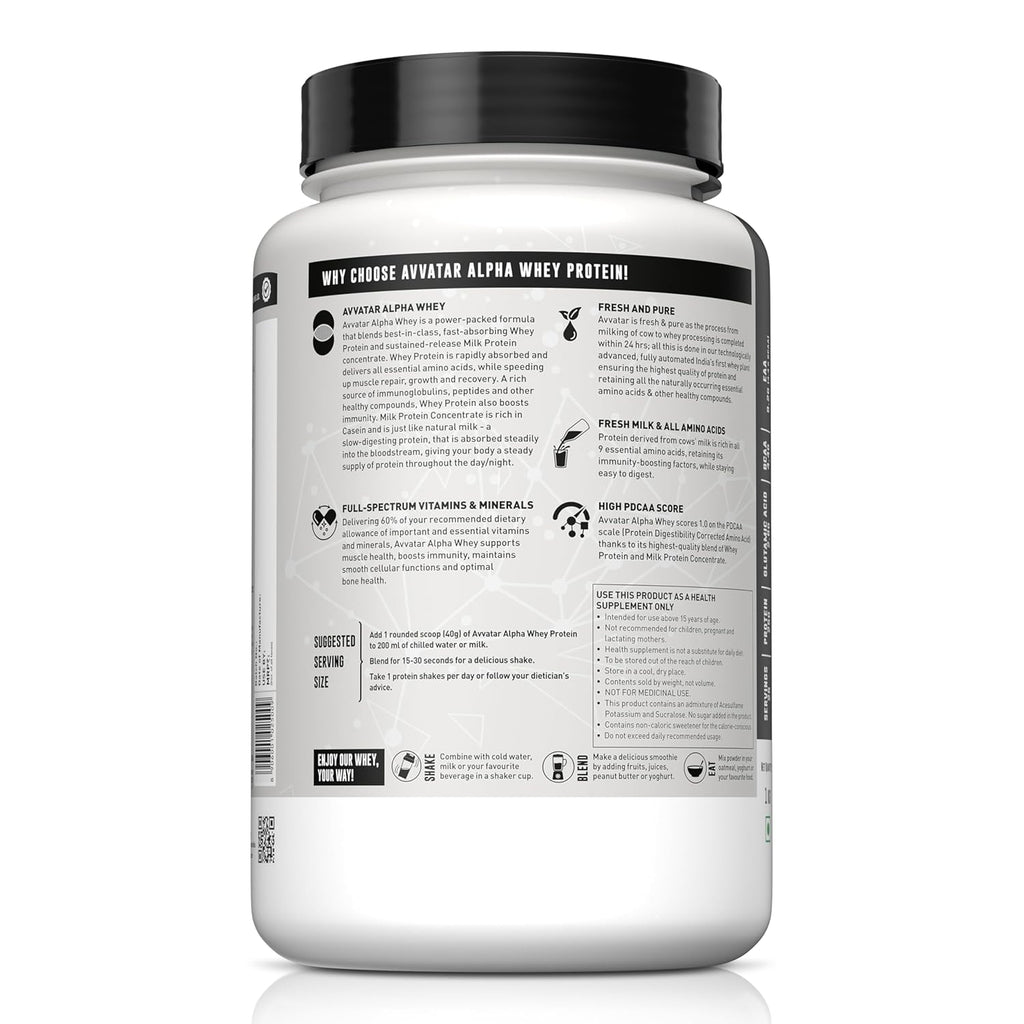 Avvatar ALPHA Whey Protein - 1kg (2.2 lb) | Belgian Chocolate | Svesto Verified