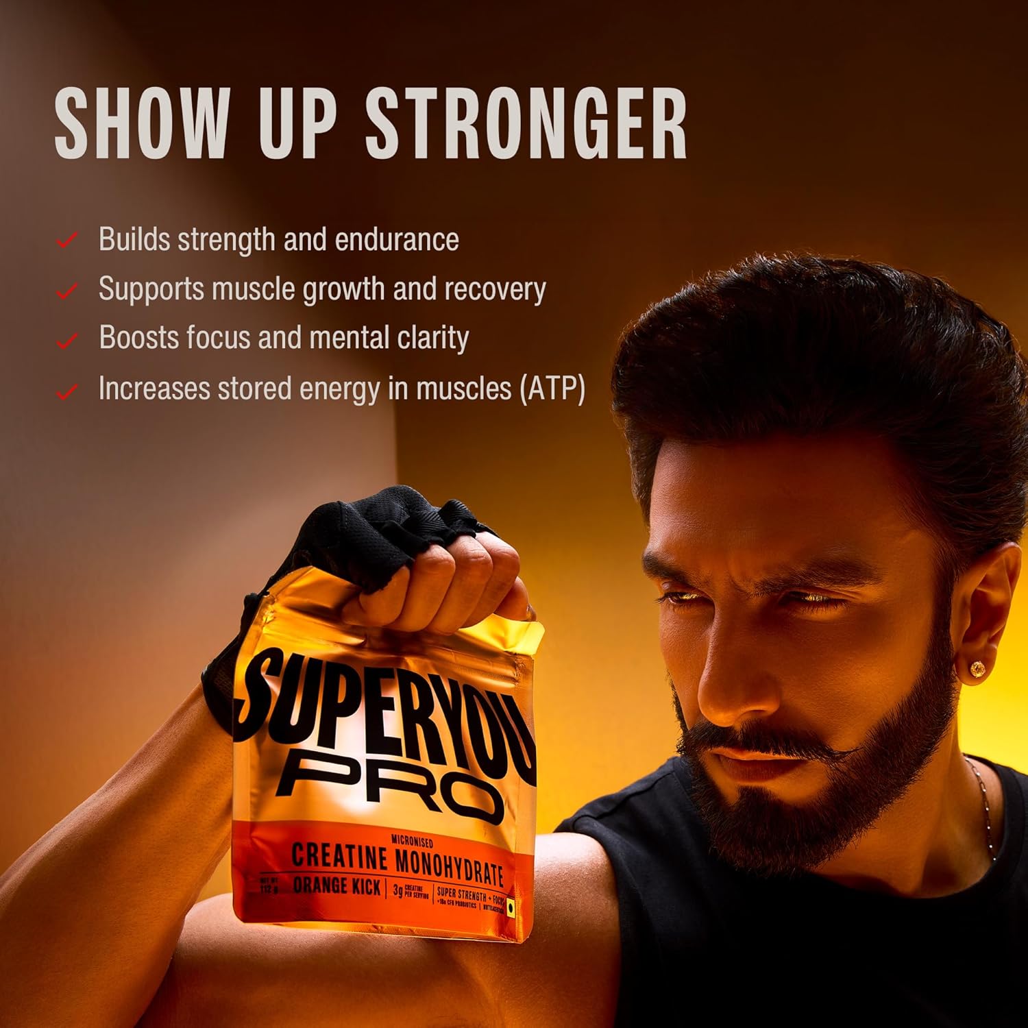 SuperYou Pro Micronised Creatine Monohydrate | 112g (33 Servings) | Orange Kick | Svesto Verified