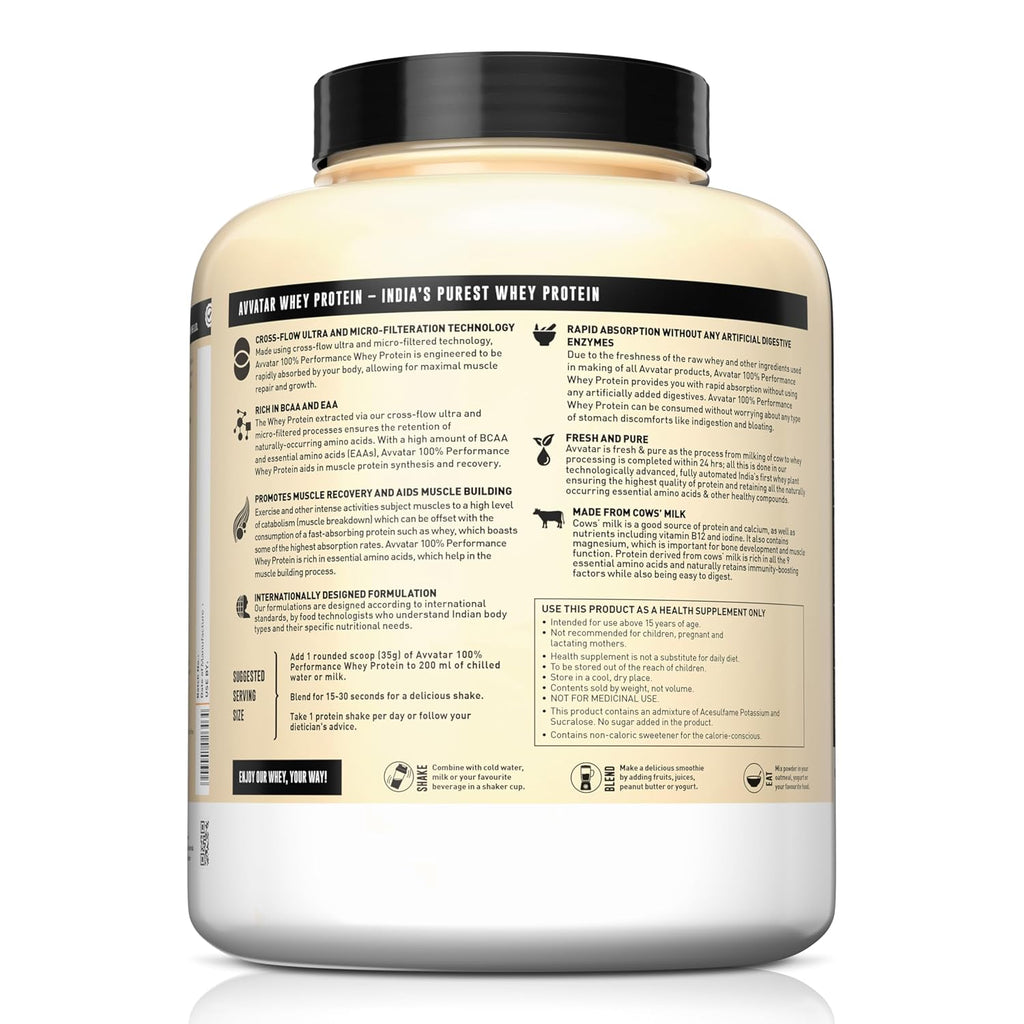 Avvatar 100% Performance Whey Protein - 2kg (4.4 lb) | Belgian Chocolate | Svesto Verified