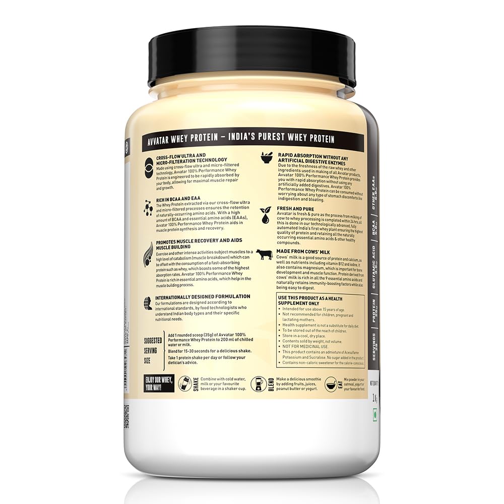 Avvatar 100% Performance Whey Protein - 1kg (2.2 lb) | Belgian Chocolate | Svesto Verified