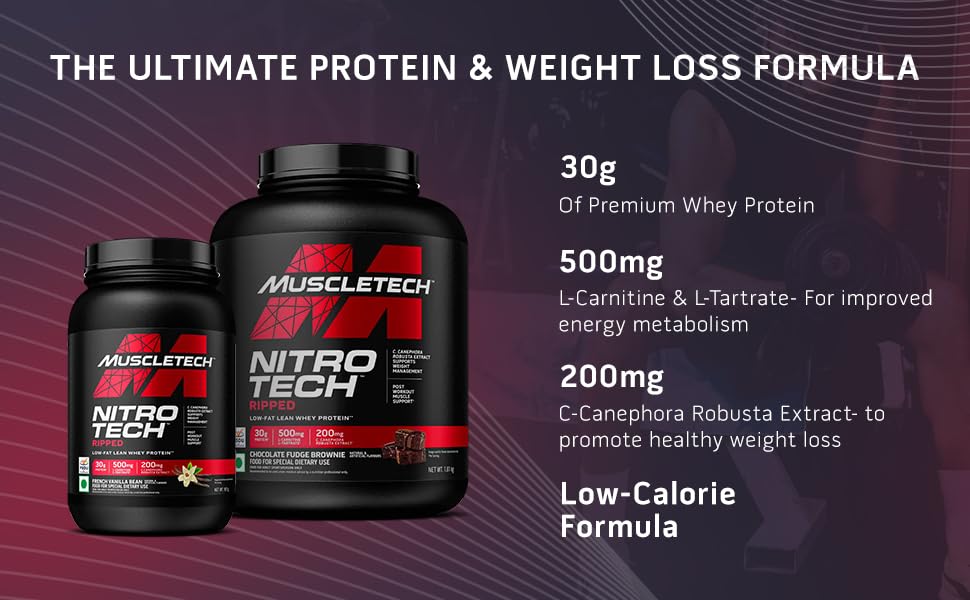 MuscleTech Nitro-Tech Ripped Whey Protein | Chocolate Fudge Brownie (4lbs / 1.81kg) | Svesto Verified