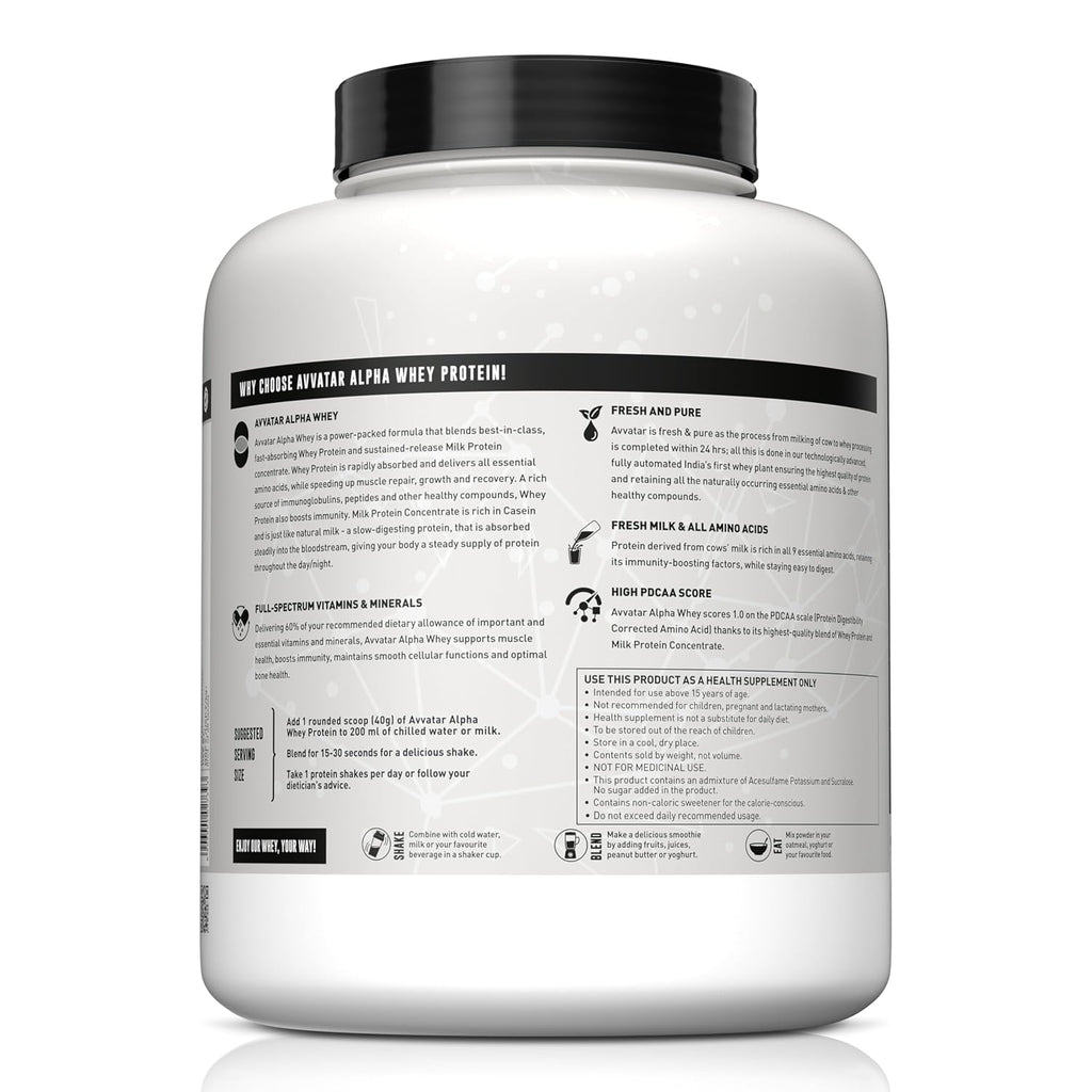 Avvatar ALPHA Whey Protein - 2kg (4.4 lb) | Malai Kulfi | Svesto Verified