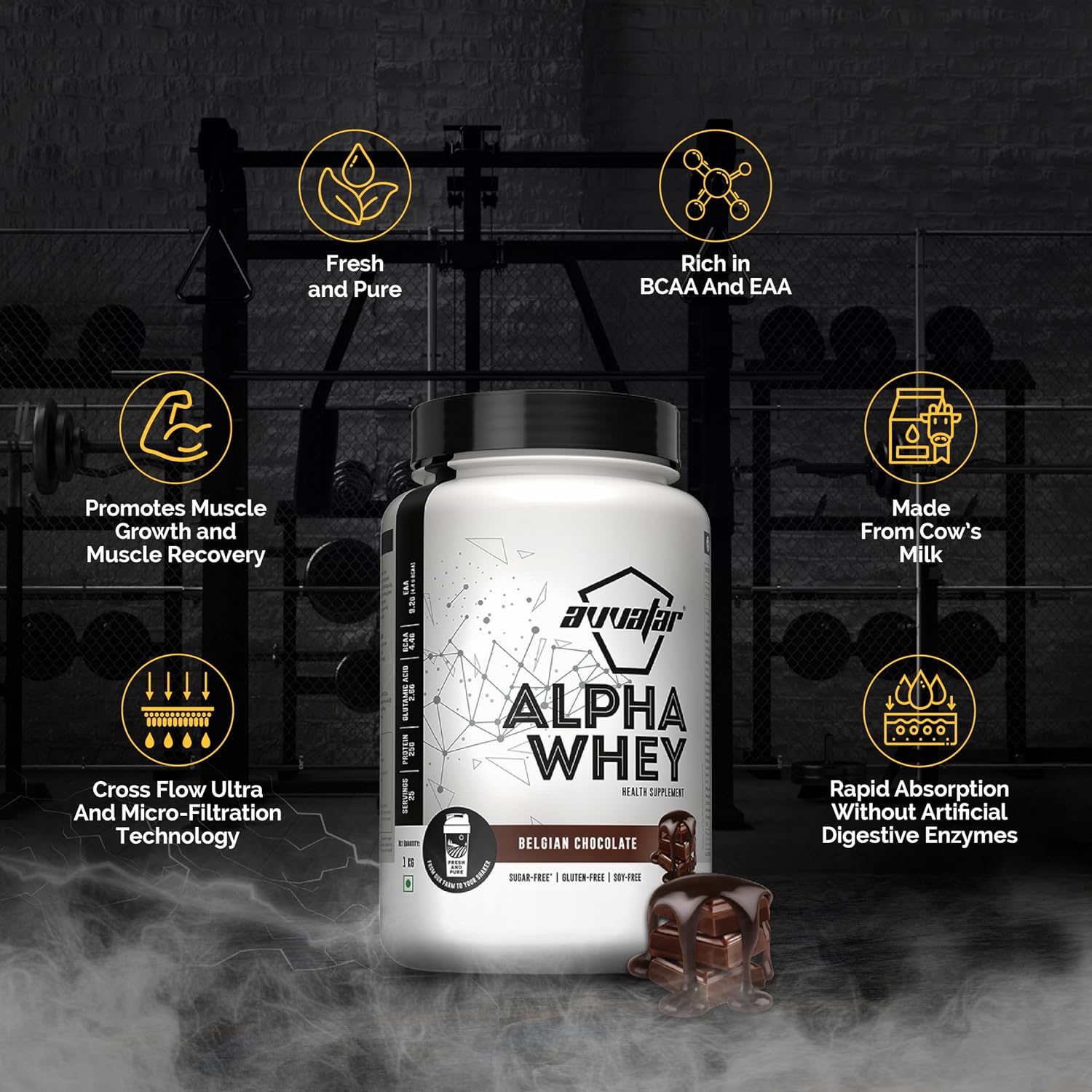 Avvatar ALPHA Whey Protein - 1kg (2.2 lb) | Belgian Chocolate | Svesto Verified