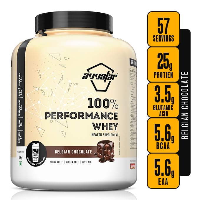 Avvatar 100% Performance Whey Protein - 2kg (4.4 lb) | Belgian Chocolate | Svesto Verified