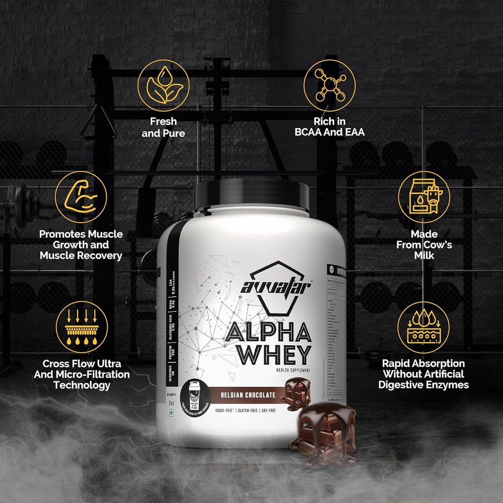 Avvatar ALPHA Whey Protein - 2kg (4.4 lb) | Belgian Chocolate | Svesto Verified