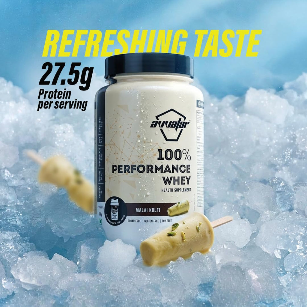 Avvatar 100% Performance Whey Protein - 1kg (2.2 lb) | Malai Kulfi | Svesto Verified