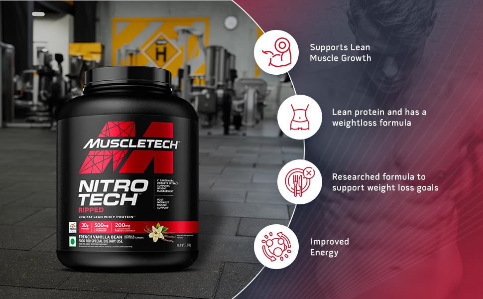 MuscleTech Nitro-Tech Ripped Whey Protein | Chocolate Fudge Brownie (4lbs / 1.81kg) | Svesto Verified