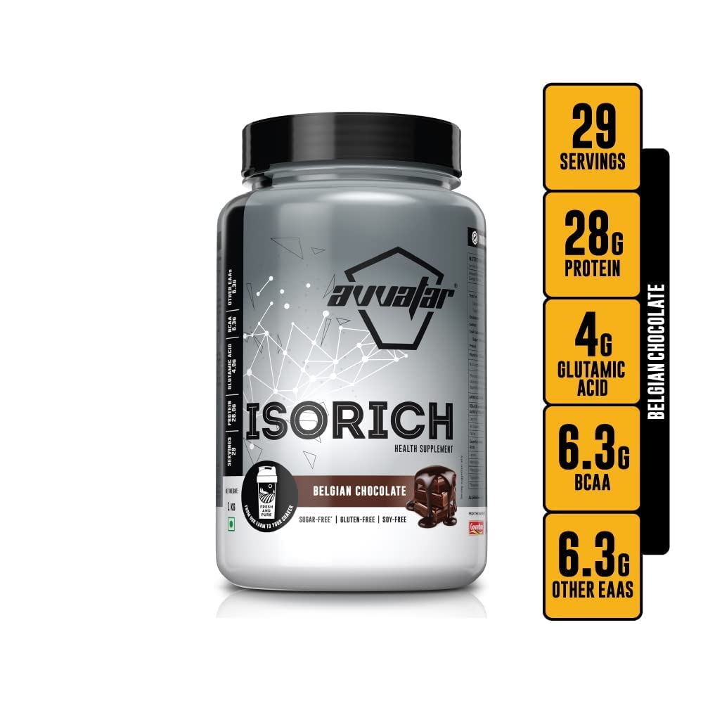 Avvatar ISORICH Whey Protein Isolate - 1kg (2.2 lb) | Belgian Chocolate | Svesto Verified