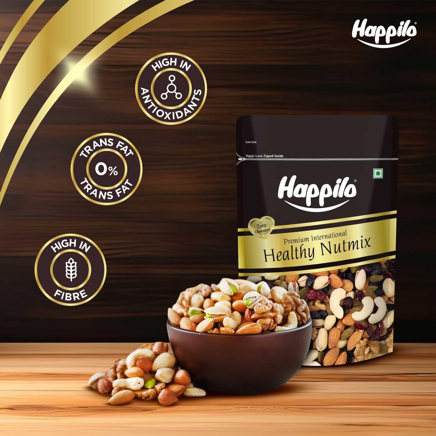 Happilo Premium International Healthy Nutmix, 200g | 7 Superfoods in 1 Mixes | Dry Fruits Contains Almonds, Cashews, Walnuts, Pistachios, Cranberries, Green & Black Raisins | Svesto Verified