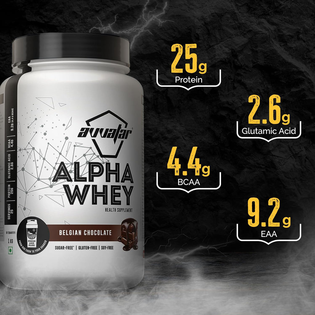 Avvatar ALPHA Whey Protein - 1kg (2.2 lb) | Belgian Chocolate | Svesto Verified