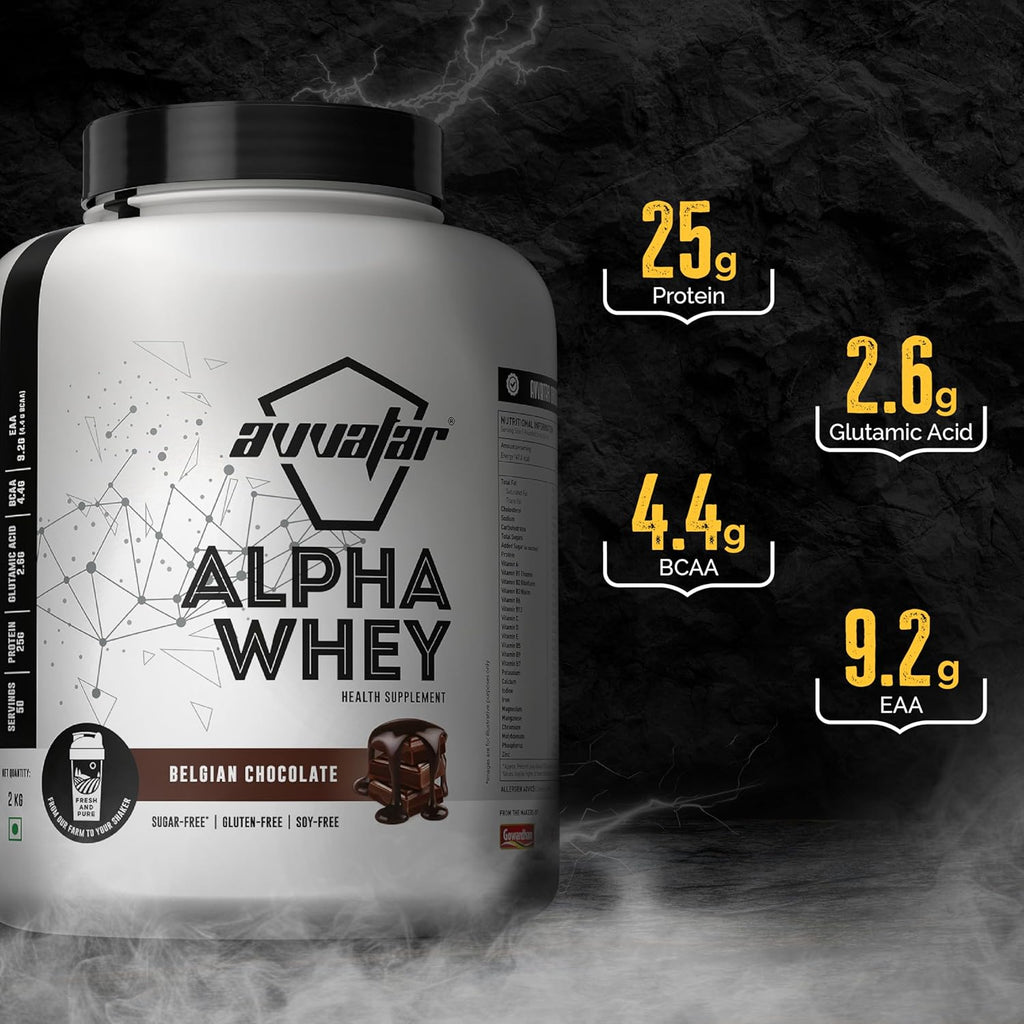 Avvatar ALPHA Whey Protein - 2kg (4.4 lb) | Belgian Chocolate | Svesto Verified