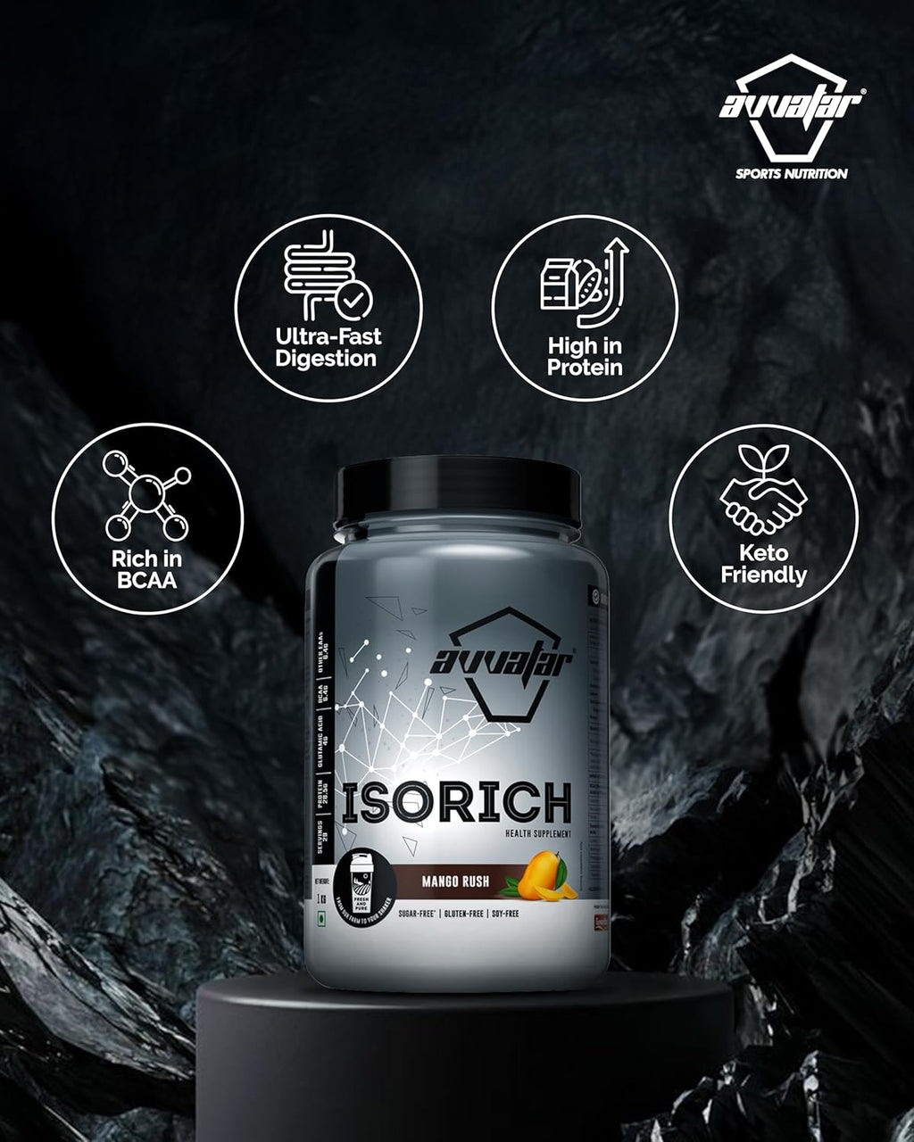 Avvatar ISORICH Whey Protein Isolate - 1kg (2.2 lb) | Mango Rush | Svesto Verified
