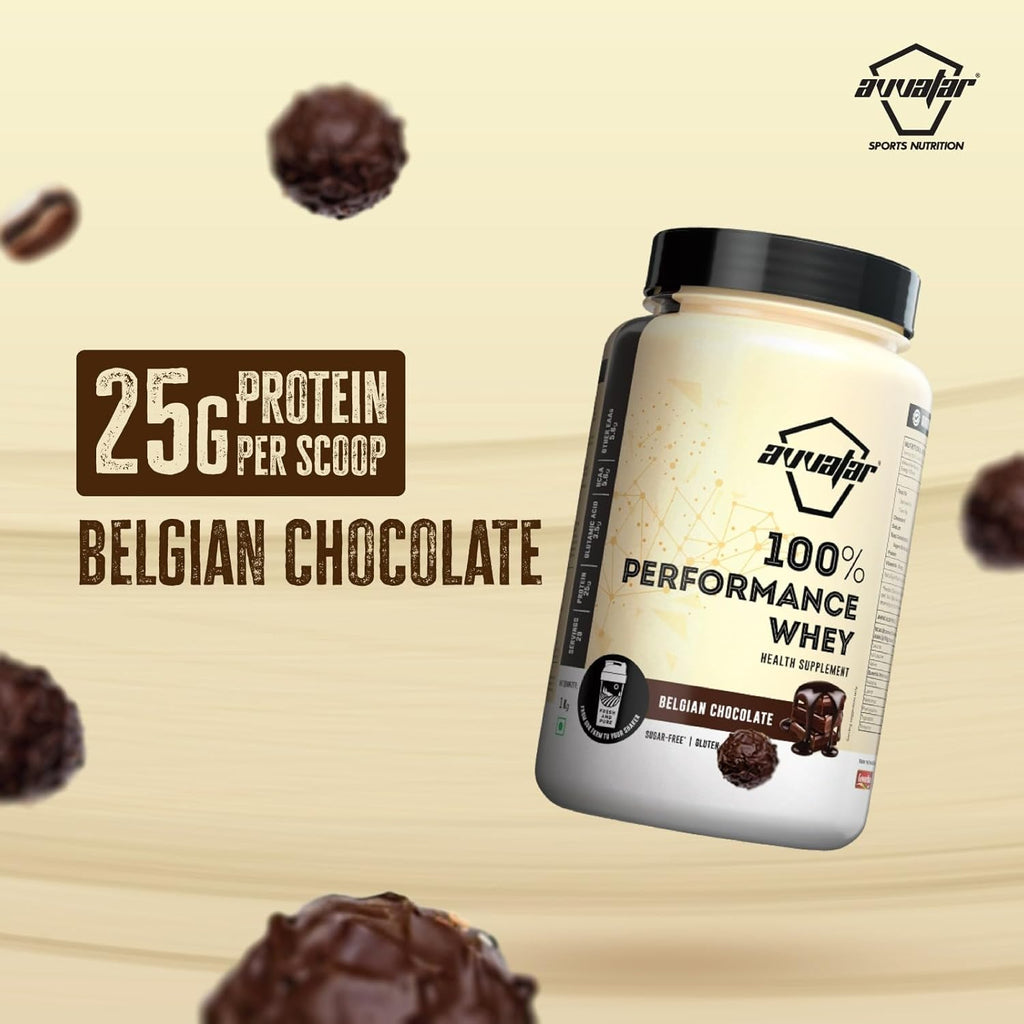 Avvatar 100% Performance Whey Protein - 1kg (2.2 lb) | Belgian Chocolate | Svesto Verified