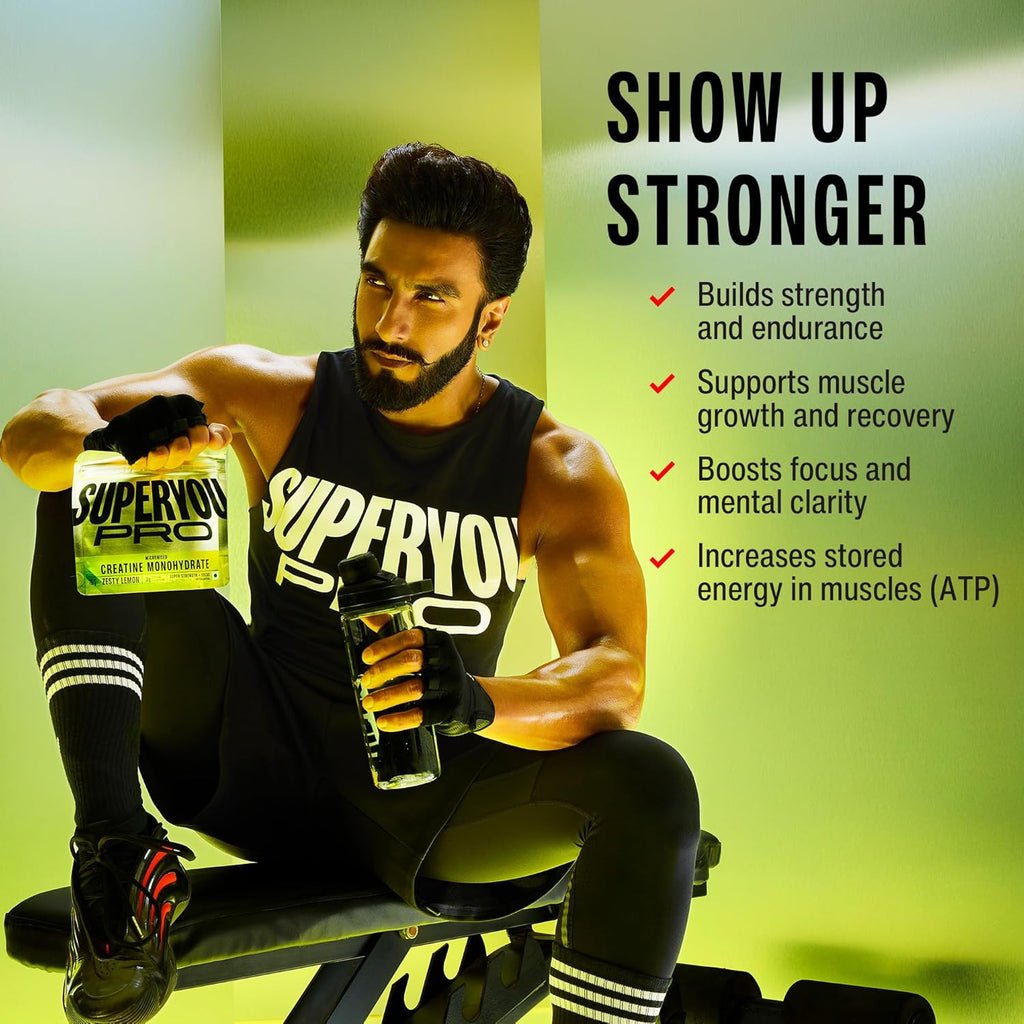 SuperYou Pro Micronised Creatine Monohydrate | 112g (33 Servings) | Zesty Lemon | Svesto Verified