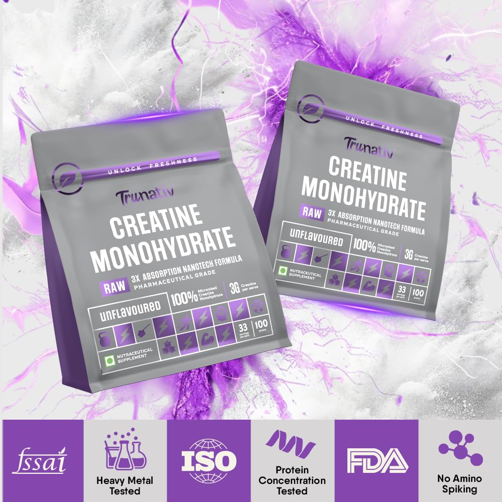 TruNativ Pure Micronised Creatine Monohydrate | 100g (33 Servings) | Unflavoured | Svesto Verified