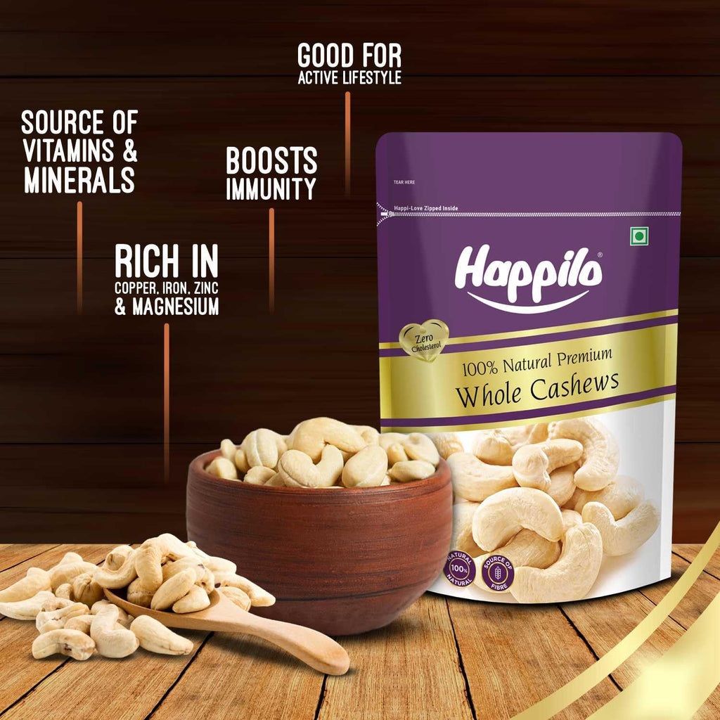 Happilo Premium Natural Whole Cashews 200g Value Pack | Dry Fruits, Kaju, Healthy Snacks | Unsalted Cashew Nuts | Crunchy, Nutritious & Delicious Nuts | Rich in Protein, Magnesium &amp; Phosphorus | Svesto Verified
