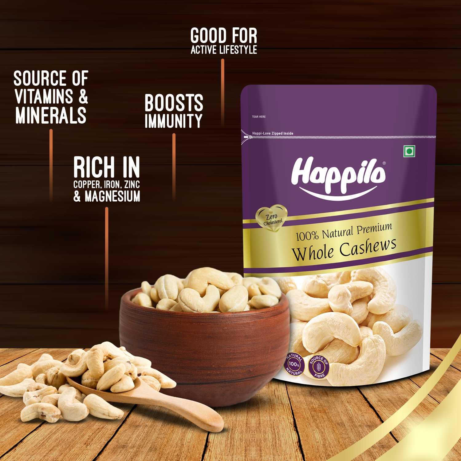 Happilo Premium Natural Whole Cashews 200g Value Pack | Dry Fruits, Kaju, Healthy Snacks | Unsalted Cashew Nuts | Crunchy, Nutritious & Delicious Nuts | Rich in Protein, Magnesium &amp; Phosphorus | Svesto Verified