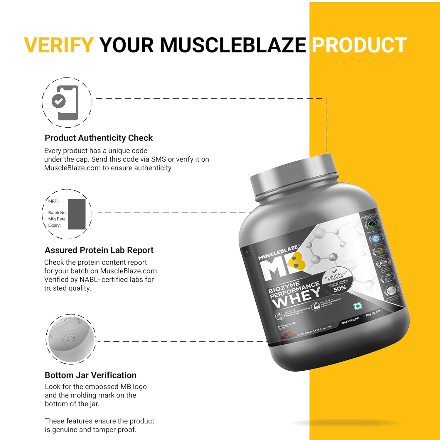 MuscleBlaze Biozyme Performance Whey | Rich Chocolate (2kg) | Svesto Verified