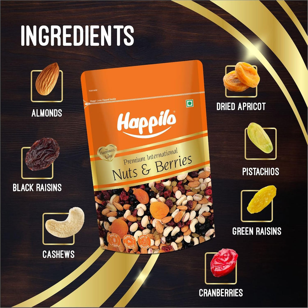 Happilo Premium International Dried Nuts and Berries, 200g & Natural Premium Californian Inshell Dried Walnuts, 200g | Svesto Verified