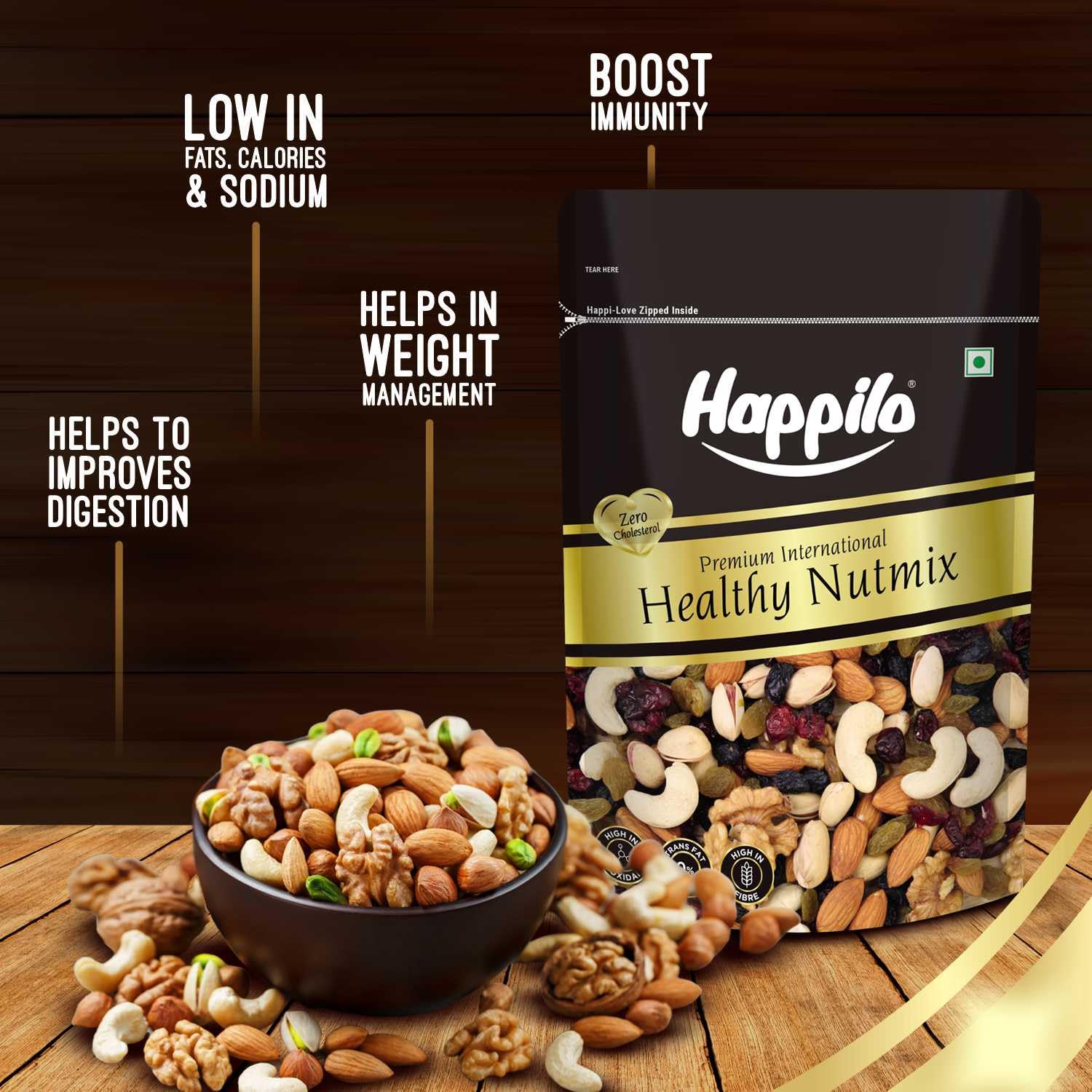Happilo Premium International Healthy Nutmix, 200g | 7 Superfoods in 1 Mixes | Dry Fruits Contains Almonds, Cashews, Walnuts, Pistachios, Cranberries, Green & Black Raisins | Svesto Verified
