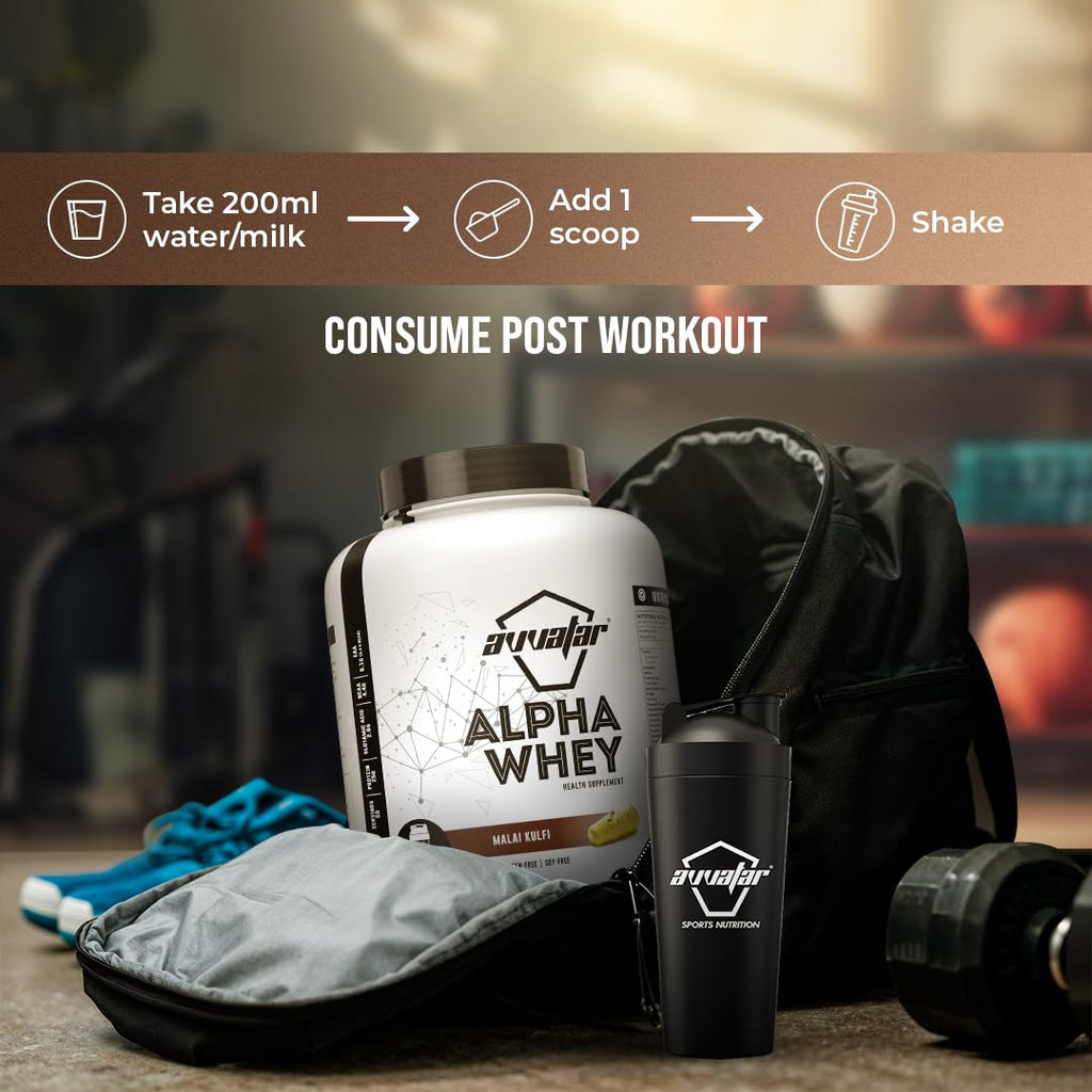 Avvatar ALPHA Whey Protein - 2kg (4.4 lb) | Malai Kulfi | Svesto Verified