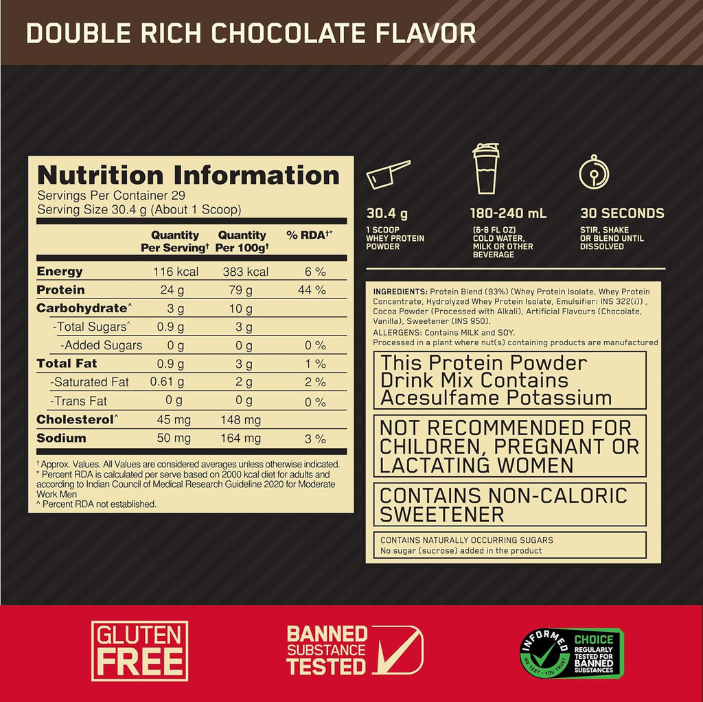 Optimum Nutrition (ON) Gold Standard 100% Whey | Double Rich Chocolate (2 lbs) | Svesto Verified