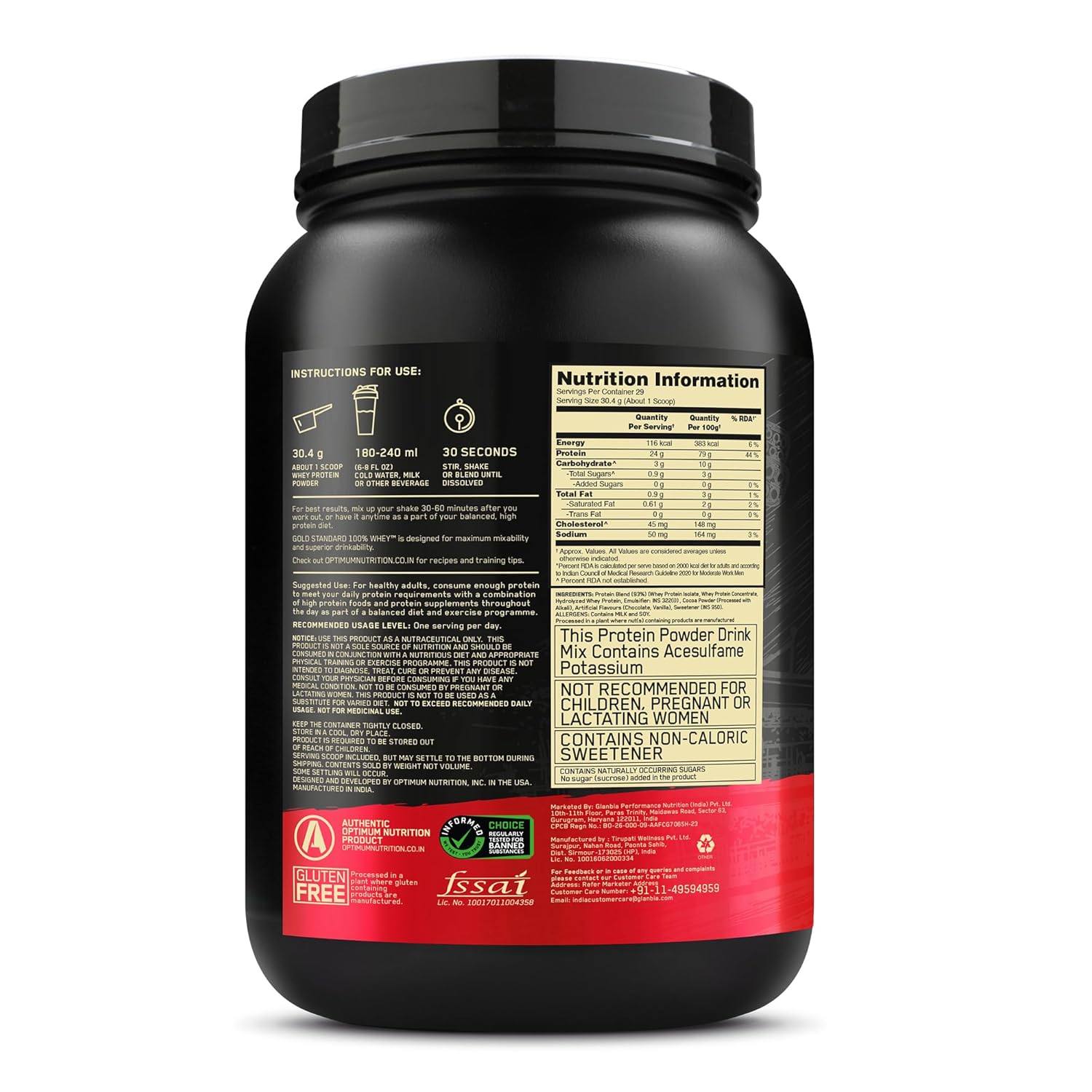 Optimum Nutrition (ON) Gold Standard 100% Whey | Double Rich Chocolate (2 lbs) | Svesto Verified